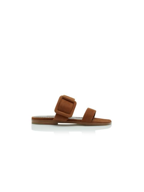 Manolo Blahnik Brown Suede Flat Sliders