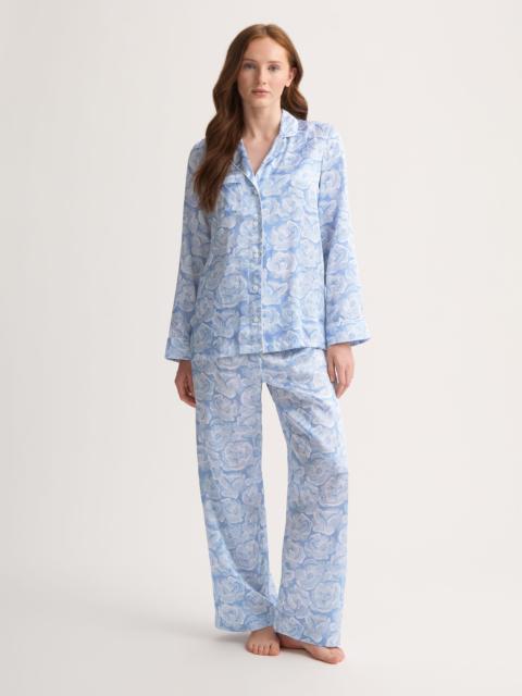 Derek Rose Women's Silk Pajamas Light Blue & White Rose Print
