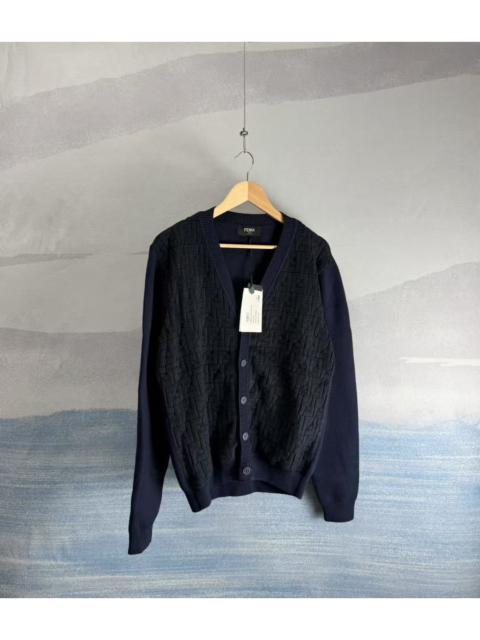 FENDI Fendi dark blue hooded jacket with all-over embossed logo pattern