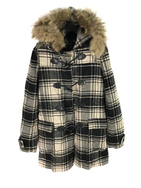 Other Designers Japanese Brand - MOUSSY PLAID CHECKED WINTER DUFFLE COAT FUR HOODIE