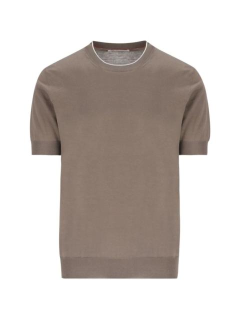 Brunello Cucinelli Cotton Lightweight Knit T-Shirt With Contrast Details