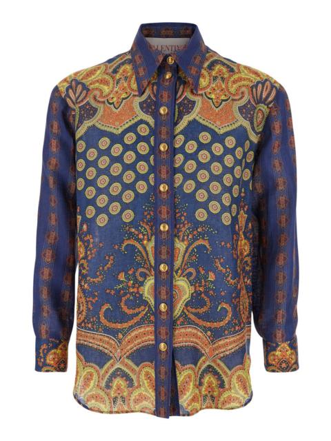 Valentino Women Multicolor Shirt With All-Over Graphic Print In Linen Woman