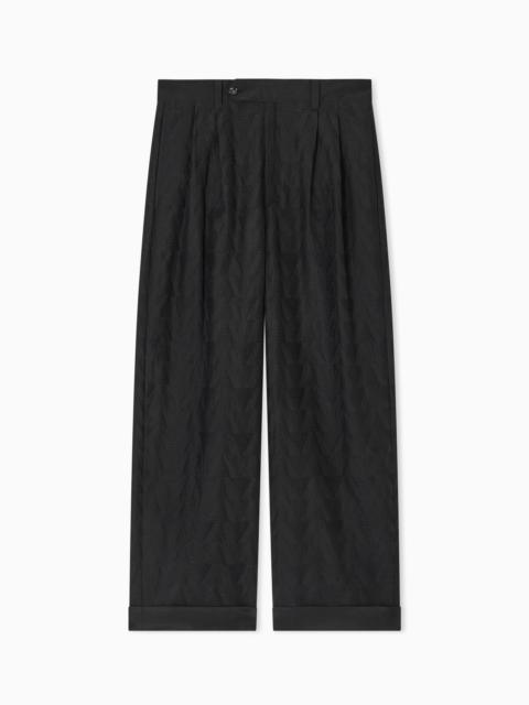 GIORGIO ARMANI TROUSERS IN LINEN BLEND FABRIC WITH PLEATS AND CHEVRON EMBROIDERY