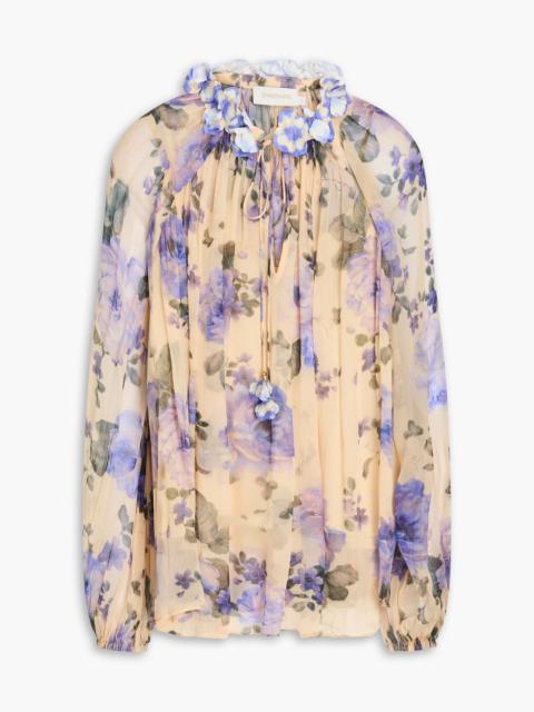 Zimmermann Embellished floral-print silk-crepon blouse