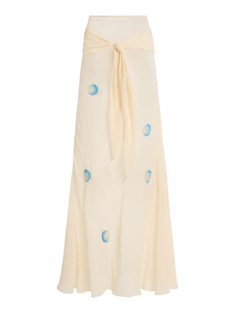 ANNA OCTOBER Dorothy Beaded Tie-Front Silk Maxi Skirt ivory