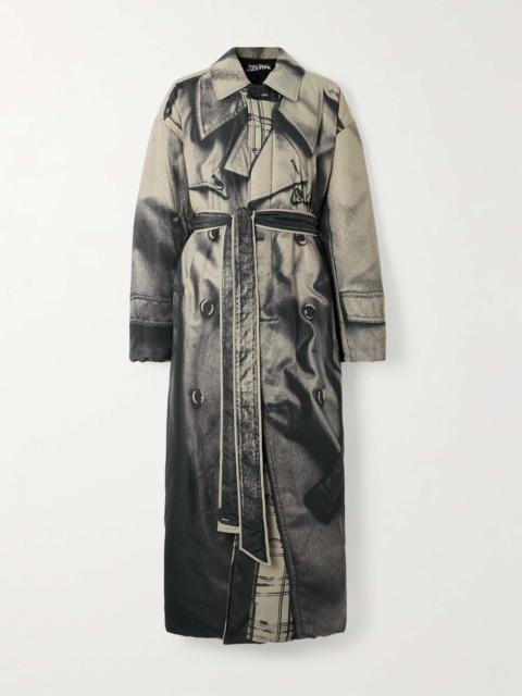 Belted padded printed cotton-gabardine trench coat