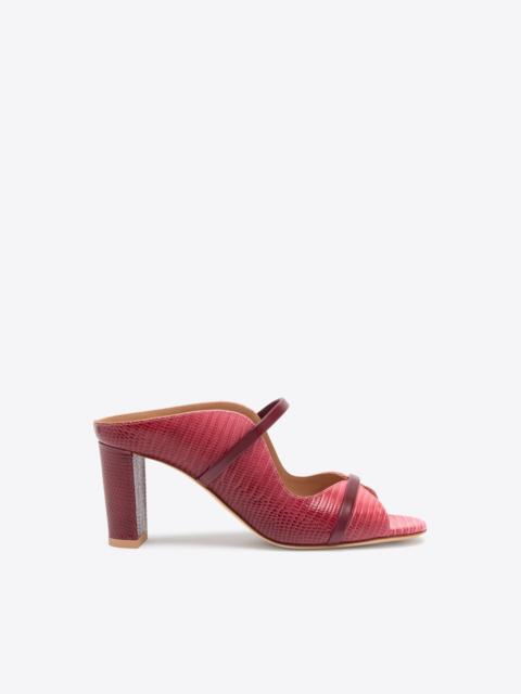 MALONE SOULIERS Norah 70 Burgundy & Pink Embossed Leather Sandals