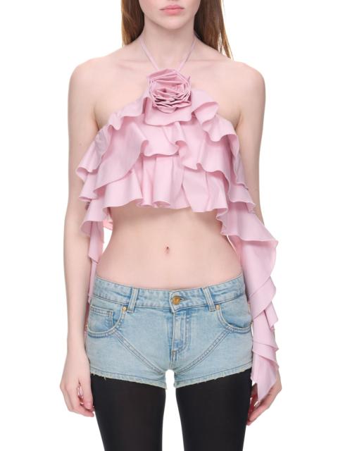 Blumarine Rose Flounced Top