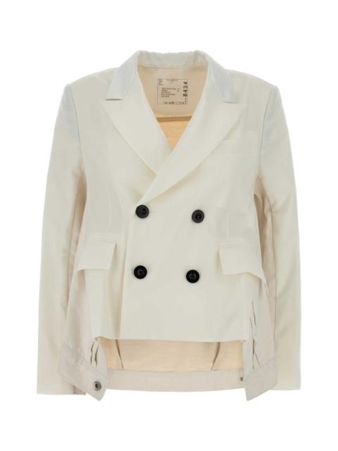 sacai Sacai Women Ivory Twill And Denim Blazer