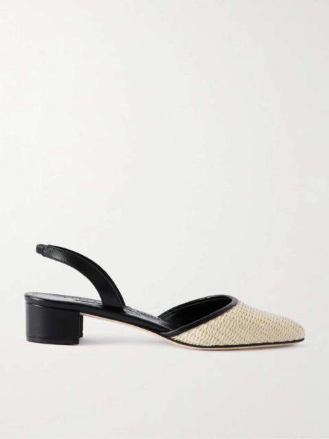 Raffro 30 leather-trimmed raffia slingback pumps Beige