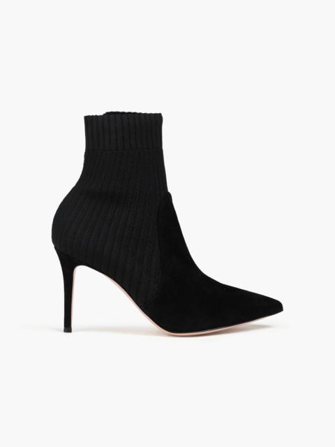 Gianvito Rossi Katie suede-paneled stretch-knit sock boots