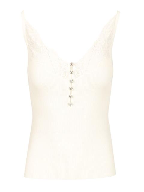 self-portrait White Lace Trim Rib Knit Top Tops White