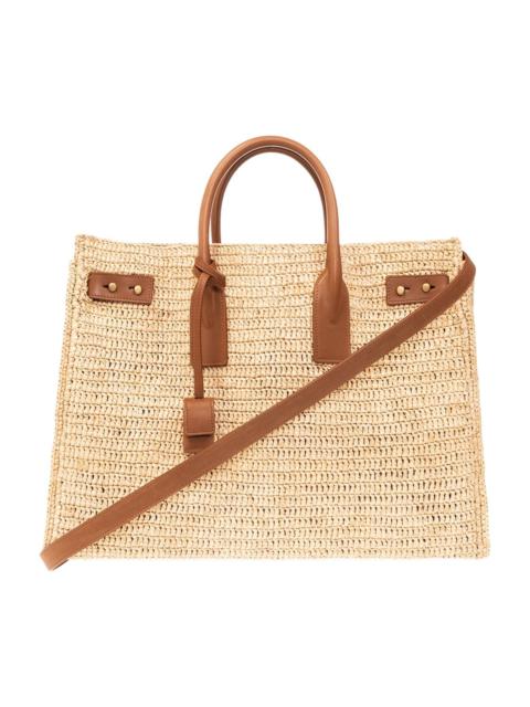 SAINT LAURENT Raffia Sac De Jour Slim Shopper Bag