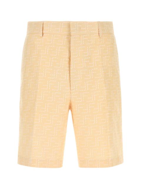 FENDI Fendi Men Cream Linen Blend Bermuda Shorts
