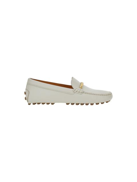 Tod's White Loafers With Logo Plaque And Rubber Sole In Leather Woman