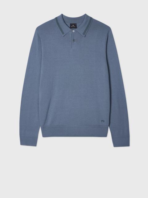 Paul Smith Pale Blue Merino Wool Knitted Polo Shirt