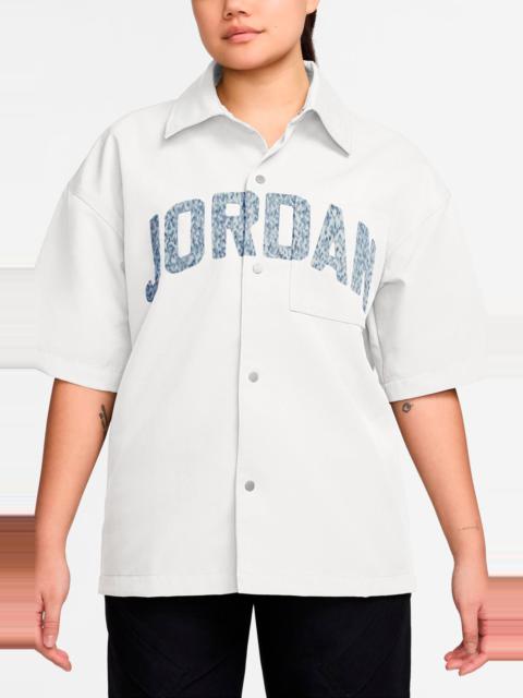 Jordan Jordan Flight Short Sleeve Snap-Up Shirt in White at Nordstrom