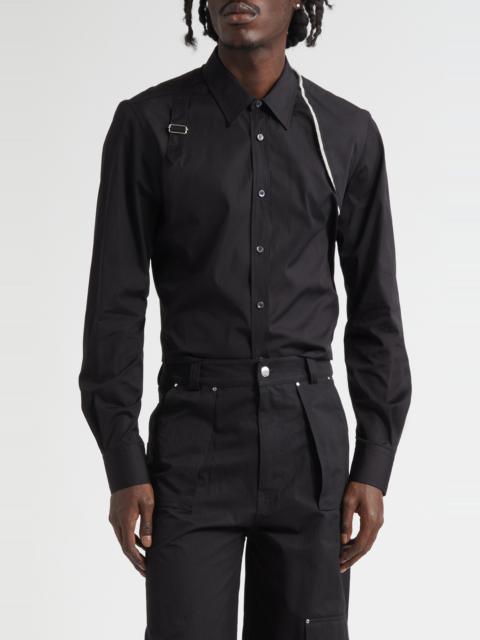 Alexander McQueen McQueen Raw Edge Harness Cotton Popling Button-Up Shirt in Black at Nordstrom