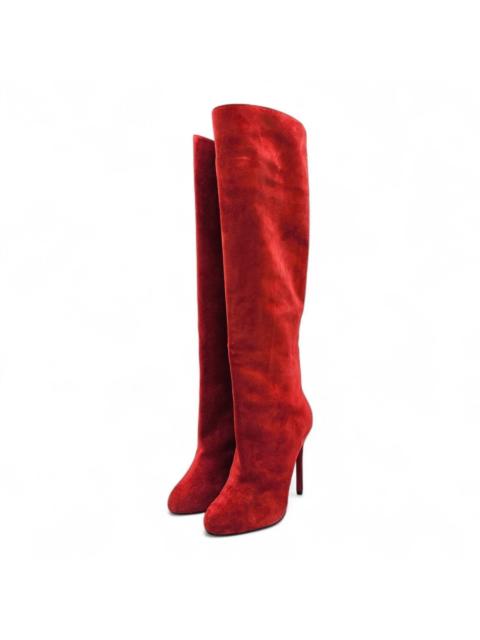 Christian Louboutin Vitish 100 Suede Knee-High Boots Red EU 37.5 US 7 $1795 New