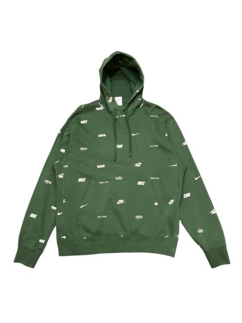 Nike NIKE All-Over Logo Print Hoodie Large Green Pullover Hoodie
