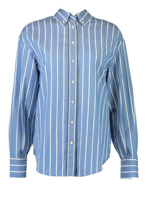 Brunello Cucinelli Double Monili Trim Wide Stripe Blouse - Blue Panama