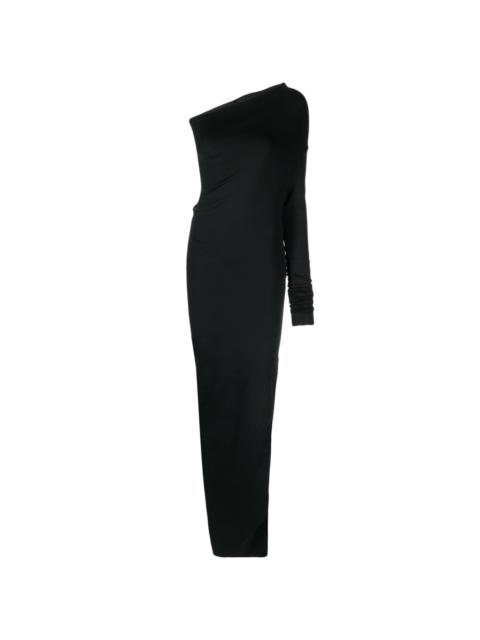 one-shoulder draped dress