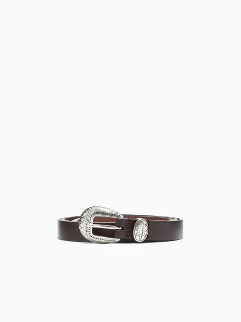 EMPORIO ARMANI LEATHER BELT WITH EMBOSSED BUCKLE