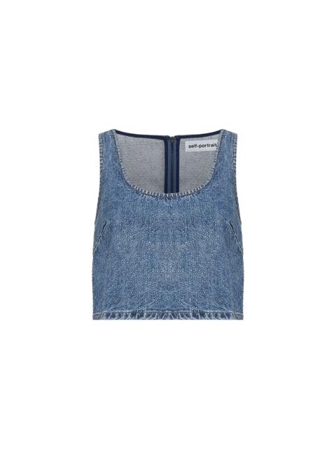 self-portrait Blue rhinestone denim crop top