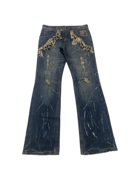 Other Designers Le Grande Bleu (L.G.B.) - SEMANTIC DESIGN Whisker Denim Flare Jeans Leather Trimmed