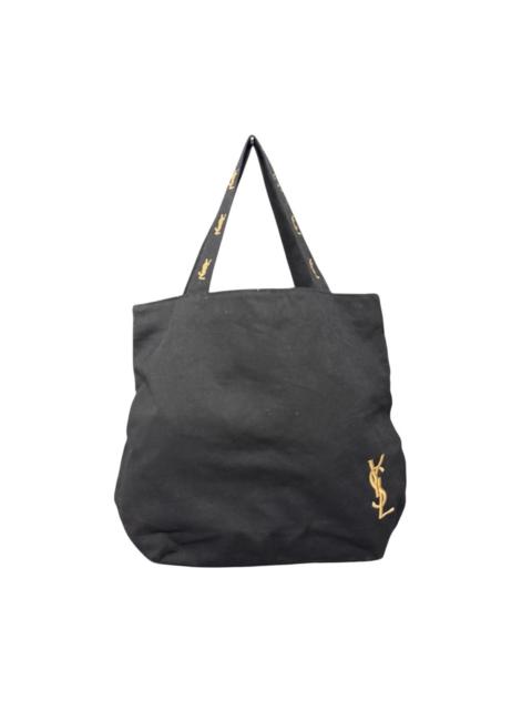 SAINT LAURENT Yves Saint Laurent Black Canvas Tote Bag Embroidered YSL