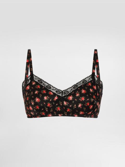 Dolce & Gabbana Small rose-print satin and lace bra
