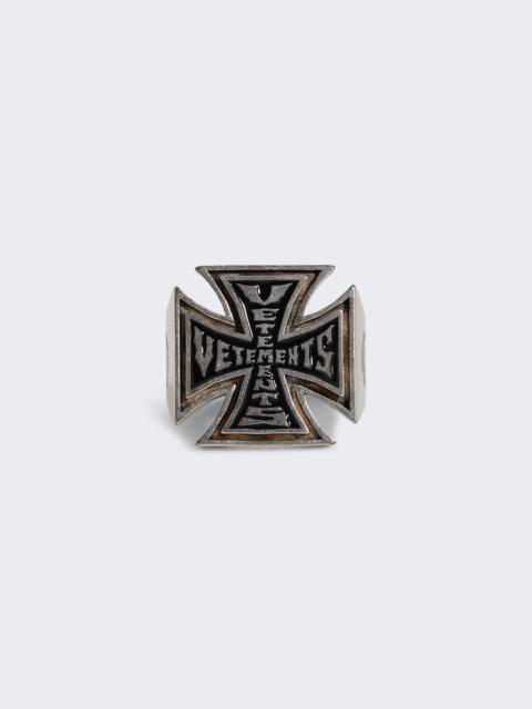 VETEMENTS Tripple Biker Cross Logo Ring Silver