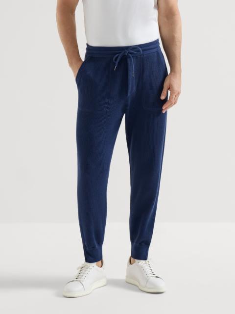 Brunello Cucinelli Cotton English rib knit trousers with zipper cuffs
