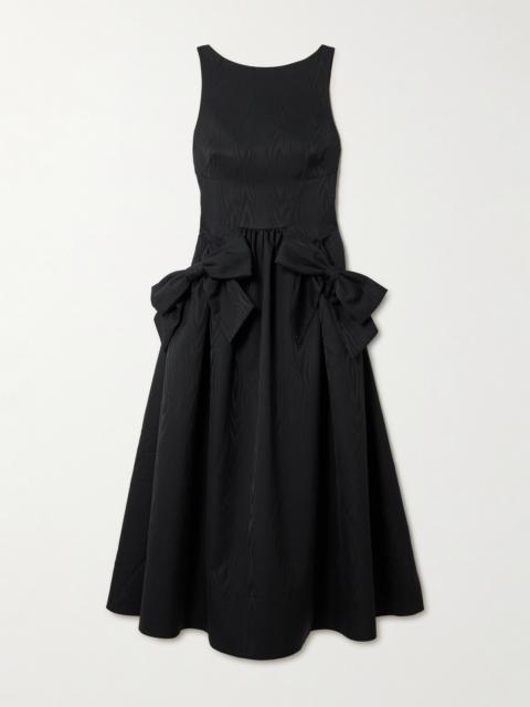 REBECCA VALLANCE Narcissa Bow-embellished Gathered Moire Midi Dress
