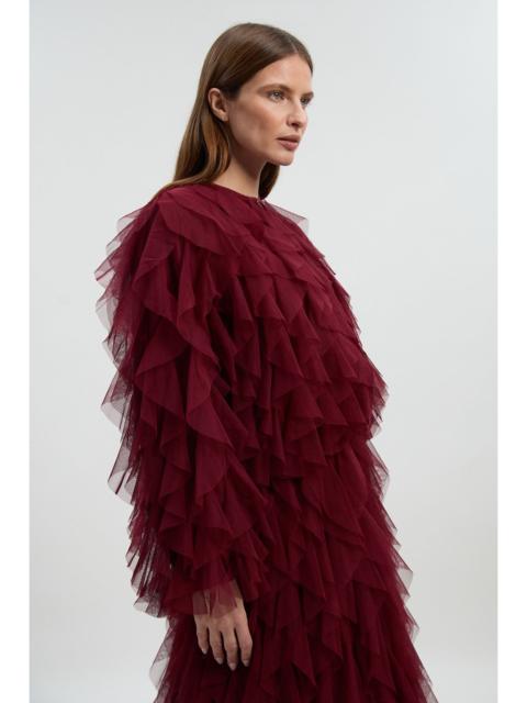 KAREN MILLEN Tulle Ruffle Detail Woven Bomber Jacket