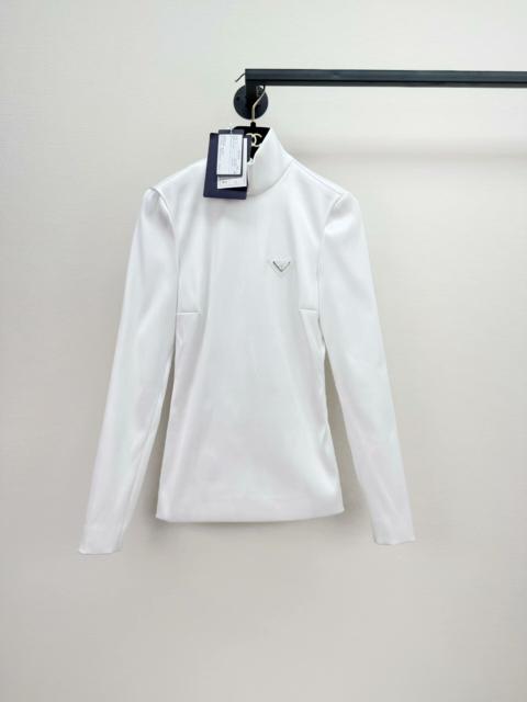 Prada Prada White Logo Triangle Turtleneck Top