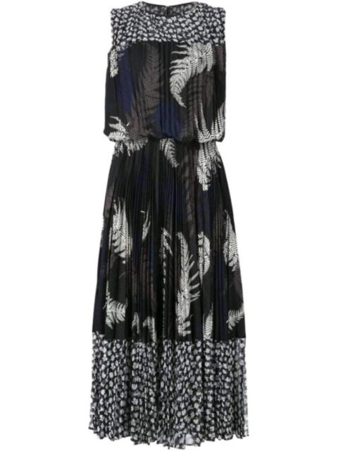 sacai Mixed Print Pleated Maxi Dress