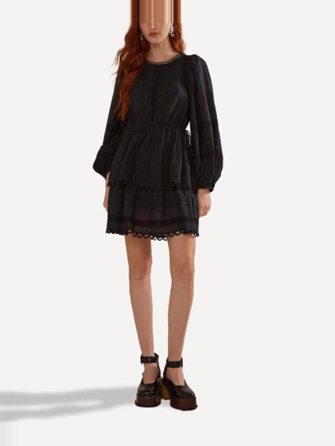 FARM RIO Black Lace Long Sleeve Mini