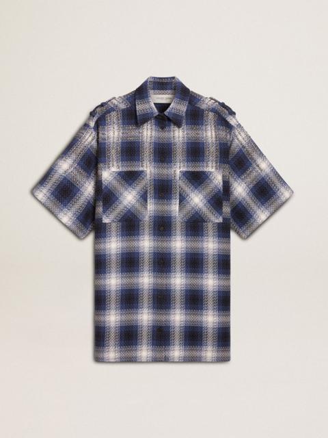 Golden Goose Women's short shirt dress with 3D checkerboard pattern and embroidery