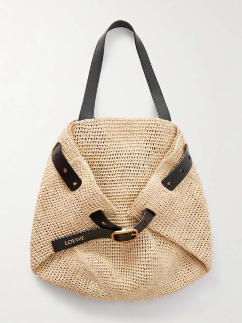 Punch Hole medium leather-trimmed raffia tote Neutral