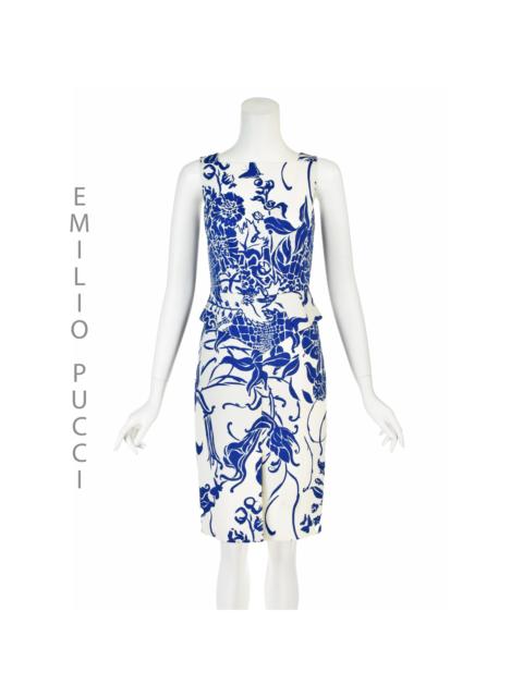 PUCCI EMILIO PUCCI by Peter Dundas 2013 Blue & White Embossed Cotton Peplum Dress IT44
