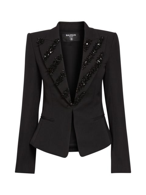 Balmain Balmain Crystal Zebra Stripe Wool Grain de Poudre Jacket in Black/Black at Nordstrom