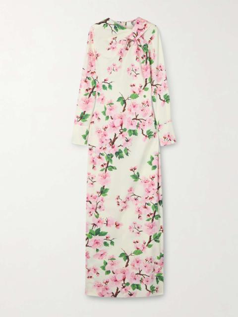 Cutout floral-print stretch-cotton poplin gown Ivory