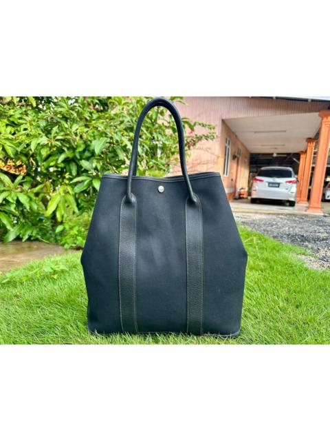 Hermès Authentic Hermes Garden File MM Black Toile Officier Leather