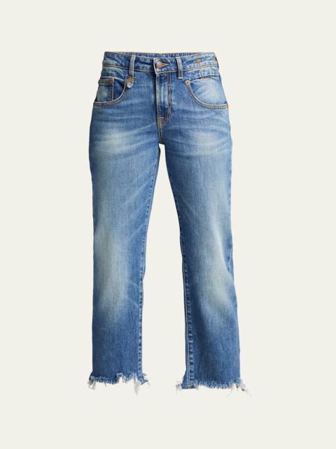R13 Boy Straight Cropped Jeans w/ Ripped Hem