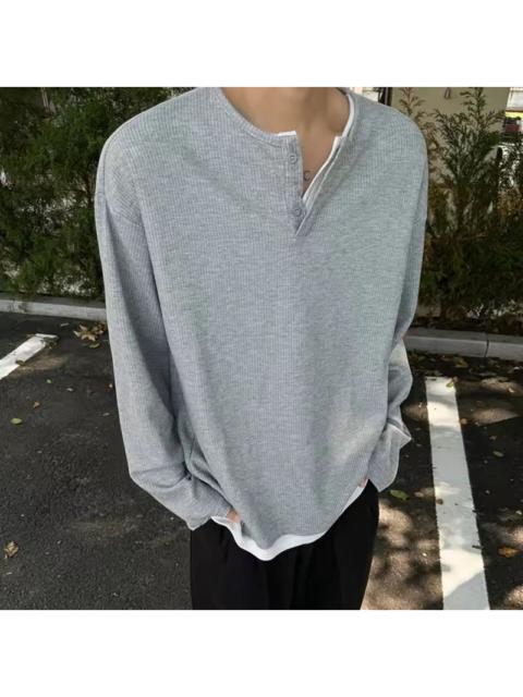 Streetwear - Double Layer Patchwork Round Collar Long Sleeve Tee