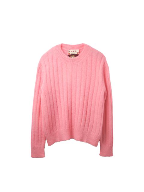 Marni Marni Fuzzy Printed Brushed Crew Neck Sweater Pink