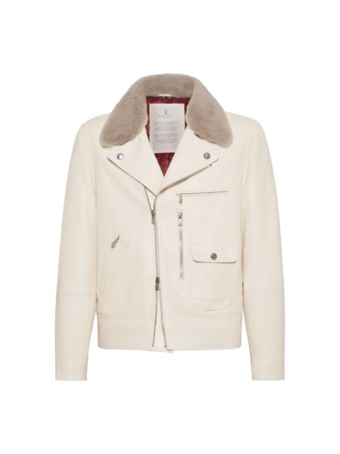 fur-collar leather jacket