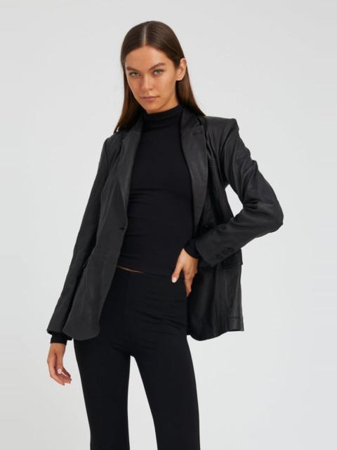 SPRWMN BLACK LEATHER FITTED BLAZER