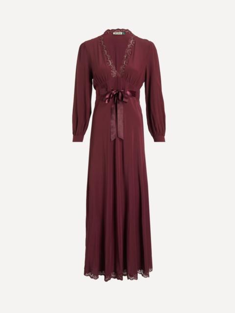 RIXO Adaline Maroon Silk Midi Dress